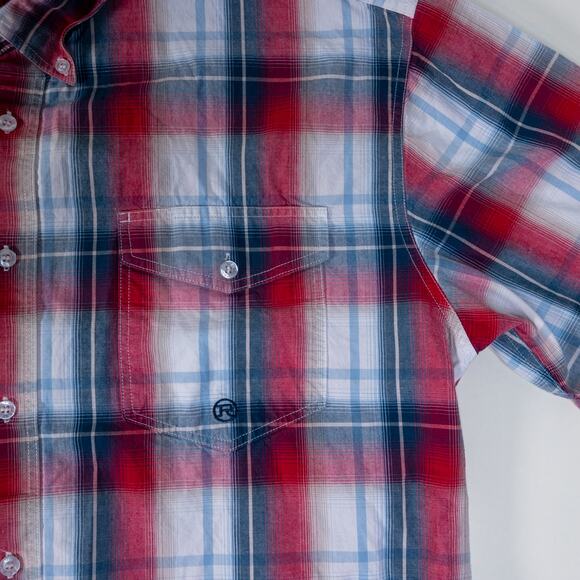 Roper Short Sleeve Plaid Button Up Mens Size L - Picture 5 of 10